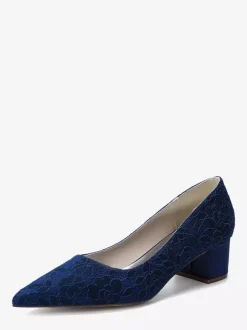 Lace Wedding Shoes Women's Pointed Toe Slip On Chunky Heel Pumps