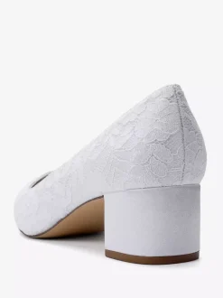 Lace Wedding Shoes Women's Pointed Toe Slip On Chunky Heel Pumps