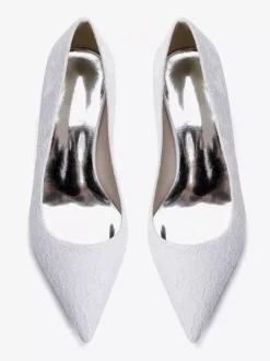 Lace Wedding Shoes Women's Pointed Toe Slip On Chunky Heel Pumps