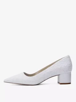 Lace Wedding Shoes Women's Pointed Toe Slip On Chunky Heel Pumps