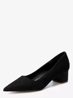 Lace Wedding Shoes Women's Pointed Toe Slip On Chunky Heel Pumps