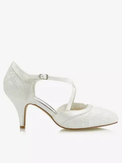 Lace Weddung Shoes Kitten Heel Pointed Toe T Type Buckle Detail Bridal Shoes Vintage Wedding Shoes