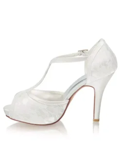 Lace Weeding Shoes Peep Toe Platform T-type Stiletto Heel Bridal Shoes Vintage Wedding Shoes