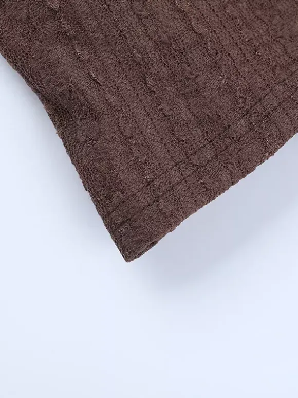 Lace Wrap V Neck Blouse For Women - Brown Vintage Long Sleeve Slim Fit Cropped Top - Spring Casual Daily Wear 2026