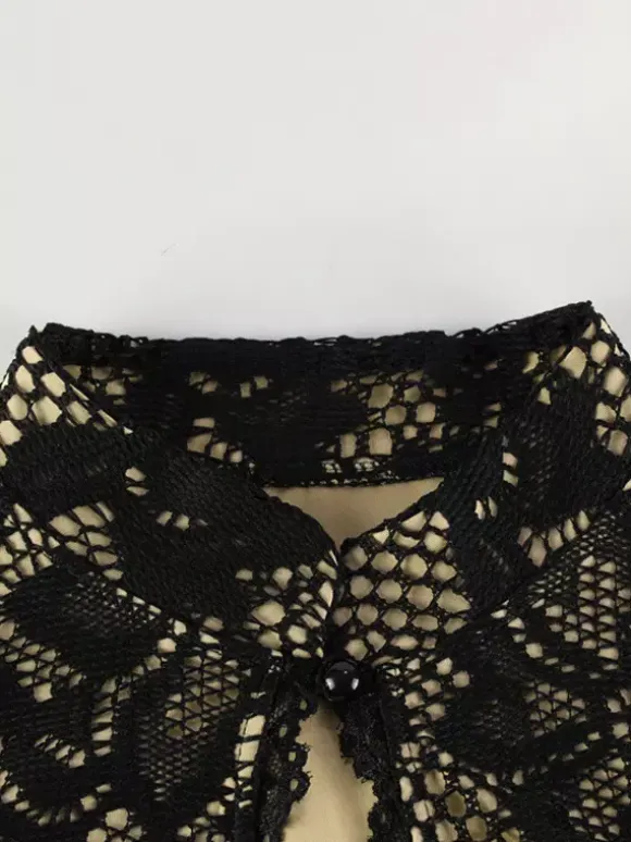 Lace Bodycon Midi Dress For Women - Black Vintage Keyhole Bell Sleeve Back Slit Sheath Dress - Spring Cocktail Party 2026