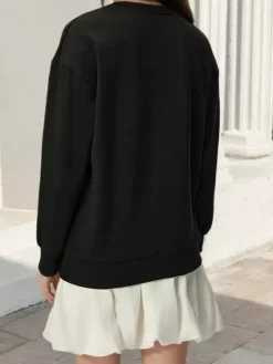 Lace Bow Crew Neck Oversized Sweatshirt Front Kangaroo Pocket Long Sleeve Pullover