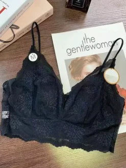 Lace Bralette Crop Top Wireless Sheer Lingerie With Thin Straps