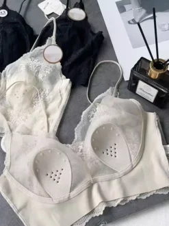 Lace Bralette Crop Top Wireless Sheer Lingerie With Thin Straps