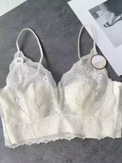 Lace Bralette Crop Top Wireless Sheer Lingerie With Thin Straps