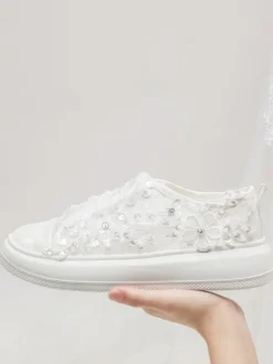 Lace Bridal Shoes Lace Up Flower Detail Falt Wedding Shoes