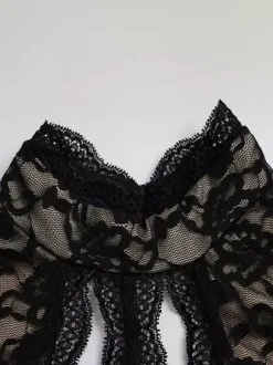 Lace Cut Out Bodysuit For Women - Black Gothic Open Back Floral Sheer Flare Romper - Spring Night Out Party Clubwear 2026