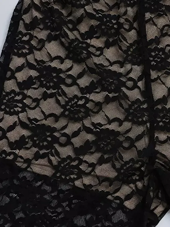 Lace Cut Out Bodysuit For Women - Black Gothic Open Back Floral Sheer Flare Romper - Spring Night Out Party Clubwear 2026
