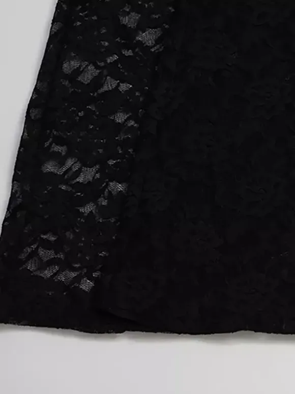 Lace Cut Out Bodysuit For Women - Black Gothic Open Back Floral Sheer Flare Romper - Spring Night Out Party Clubwear 2026