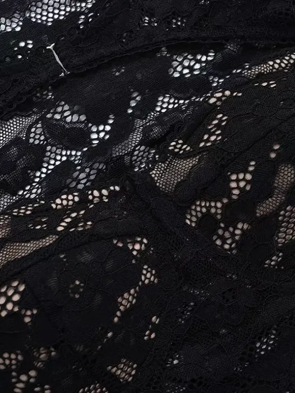 Lace Cutout Corset Style Blouse For Women - Black Sexy Long Sleeve Bustier Top - Spring Clubwear Party 2026