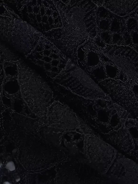 Lace Cutout Corset Style Blouse For Women - Black Sexy Long Sleeve Bustier Top - Spring Clubwear Party 2026