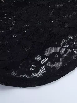Lace Cutout Corset Style Blouse For Women - Black Sexy Long Sleeve Bustier Top - Spring Clubwear Party 2026
