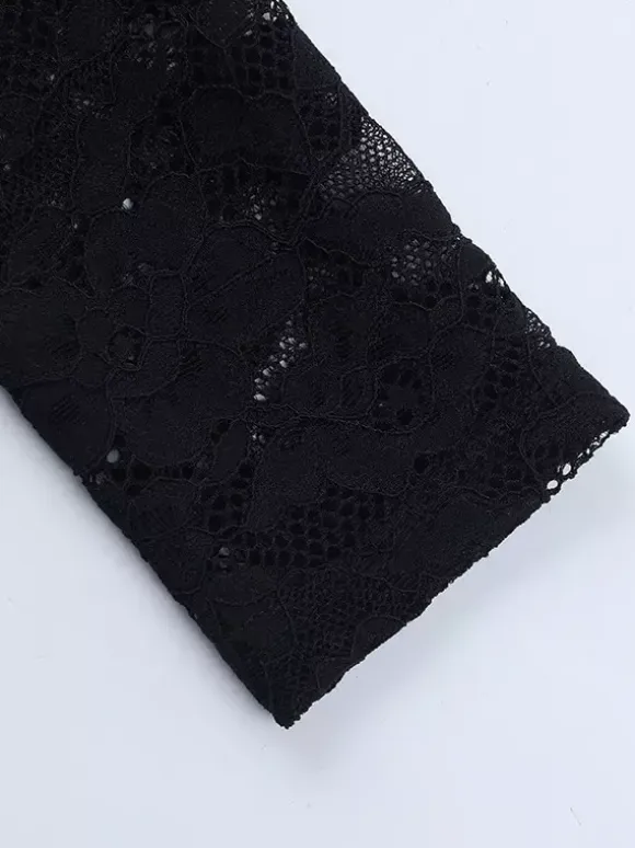 Lace Cutout Corset Style Blouse For Women - Black Sexy Long Sleeve Bustier Top - Spring Clubwear Party 2026