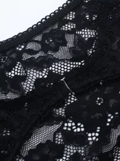 Lace Cutout Corset Style Blouse For Women - Black Sexy Long Sleeve Bustier Top - Spring Clubwear Party 2026