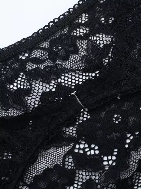 Lace Cutout Corset Style Blouse For Women - Black Sexy Long Sleeve Bustier Top - Spring Clubwear Party 2026