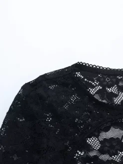 Lace Cutout Corset Style Blouse For Women - Black Sexy Long Sleeve Bustier Top - Spring Clubwear Party 2026