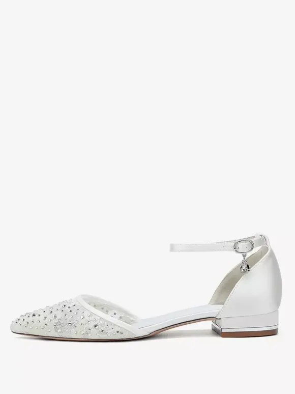 Lace Flat Wedding Shoes Rhinestones Pointed Toe Bridal Shoes