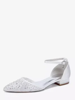 Lace Flat Wedding Shoes Rhinestones Pointed Toe Bridal Shoes