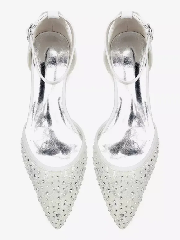 Lace Flat Wedding Shoes Rhinestones Pointed Toe Bridal Shoes