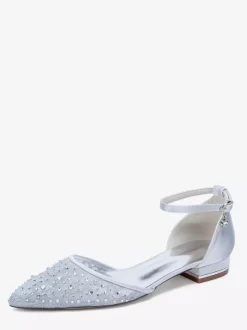 Lace Flat Wedding Shoes Rhinestones Pointed Toe Bridal Shoes