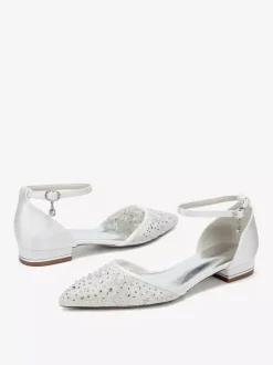 Lace Flat Wedding Shoes Rhinestones Pointed Toe Bridal Shoes