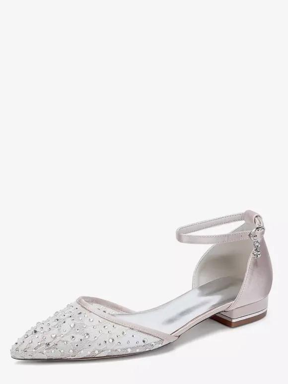 Lace Flat Wedding Shoes Rhinestones Pointed Toe Bridal Shoes