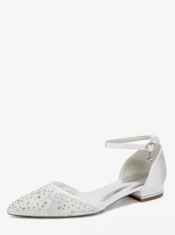 Lace Flat Wedding Shoes Rhinestones Pointed Toe Bridal Shoes