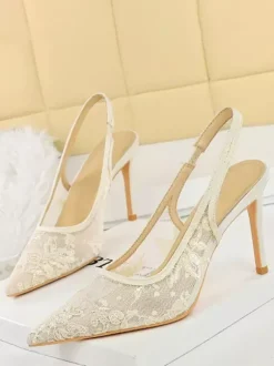 Lace High Heels Women's Pointed Toe Slingback Pumps