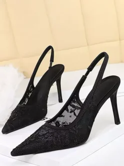 Lace High Heels Women's Pointed Toe Slingback Pumps