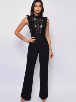Lace Jumpsuits Stand Collar Sleeveless Sheer Summer One Piece Outfit For Women 2026