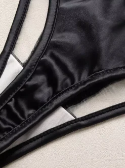 Lace Lingerie Black Strappy Cage Bra Panty Garter Belt Sets