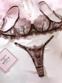Lace Lingerie Brown 2-Piece Bra Panty Sets