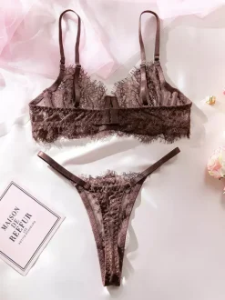 Lace Lingerie Brown 2-Piece Bra Panty Sets