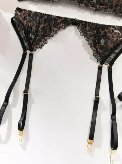 Lace Lingerie Lace Adjustable Lace Up Black Bra Panty 4-Piece Sets