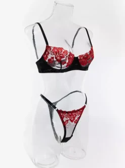 Lace Lingerie Lace Black Ruffled 2-Piece Bra Panty Sets
