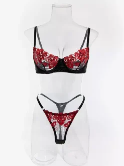 Lace Lingerie Lace Black Ruffled 2-Piece Bra Panty Sets