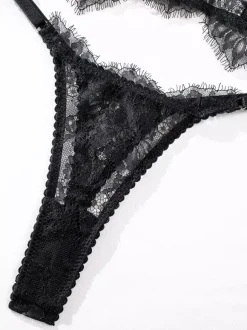 Lace Lingerie Ruffled Black 2-Piece Bra Panty Sets