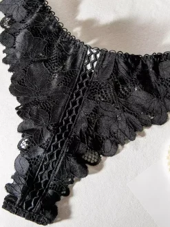 Lace Lingerie Ruffled Cut Out Black 2-Piece Bra Panty Sets