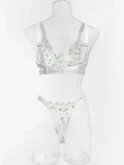 Lace Lingerie Sheer Floral Print Green 2-Piece Bra Panty Sets