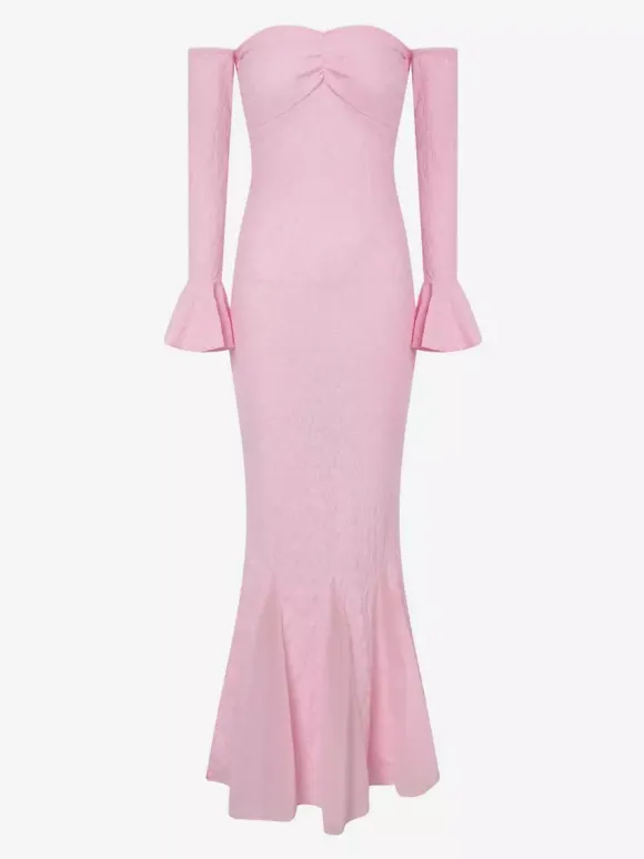 Lace Off Shoulder Maxi Dress For Women - Elegant Trumpet Long Sleeves Mermaid Gown - Spring Formal Evening Party 2026