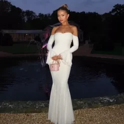 Lace Off Shoulder Maxi Dress For Women - Elegant Trumpet Long Sleeves Mermaid Gown - Spring Formal Evening Party 2026