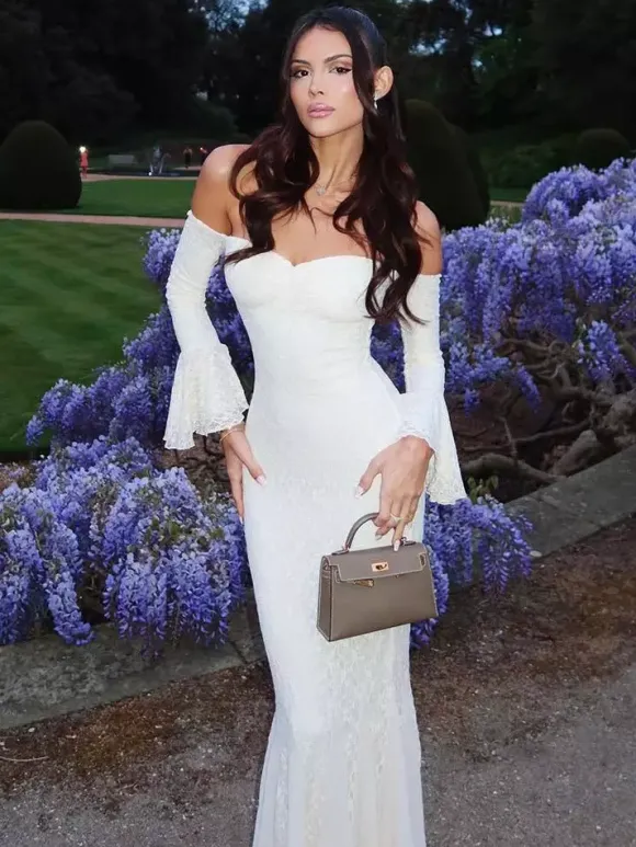 Lace Off Shoulder Maxi Dress For Women - Elegant Trumpet Long Sleeves Mermaid Gown - Spring Formal Evening Party 2026