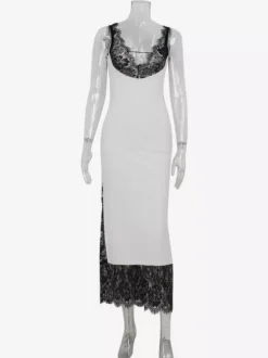Lace Patchwork Maxi Dress For Women - Sexy V Neck Bodycon Baddie Sleeveless Gown - Summer Clubwear Party Night 2026