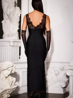 Lace Patchwork Maxi Dress For Women - Sexy V Neck Bodycon Baddie Sleeveless Gown - Summer Clubwear Party Night 2026