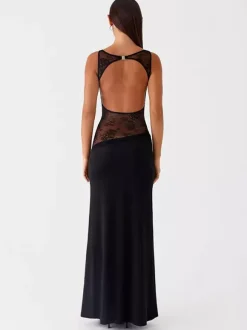 Lace Patchwork Maxi Gown For Women - Elegant Open Back Sleeveless Bodycon Long Dress - Summer Formal Evening Party 2026
