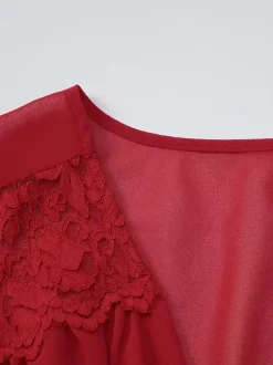 Lace Patchwork Mini Dress For Women - Deep V Neck Flare Sleeve Empire Waist Short Sundress - Spring Beach Date Night 2026